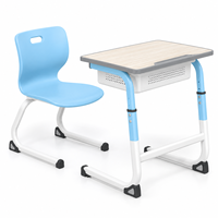 Ensemble de bureau et chaise d'école moderne, écologique et durable pour les élèves du primaire, bureau en bois réglable