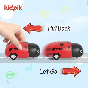 Kidpik Designed Bunte Holz puzzle Mini Auto Tier Insert Niedliche Uhrwerk Springy Beetle Marienkäfer Kinder Auto Pull Back Toys