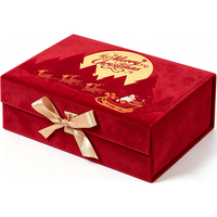 Boîte cadeau de Noël pliable en velours rouge de luxe avec couvercle magnétique, motif traîneau du Père Noël, boîte pliable pour vin, emballage de Noël