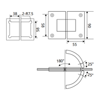 Ferme-porte hydraulique moderne pour douche sans cadre en acier inoxydable, fermeture automatique à 180 degrés, pince de fixation pour verre, charnière argent/noir