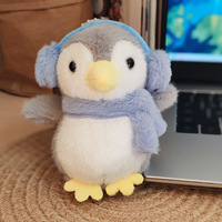 Porte-clés pingouin mignon en peluche de 4 pouces, animal en peluche doux avec écouteurs et lumière, breloque de sac pour machine à griffes, cadeau