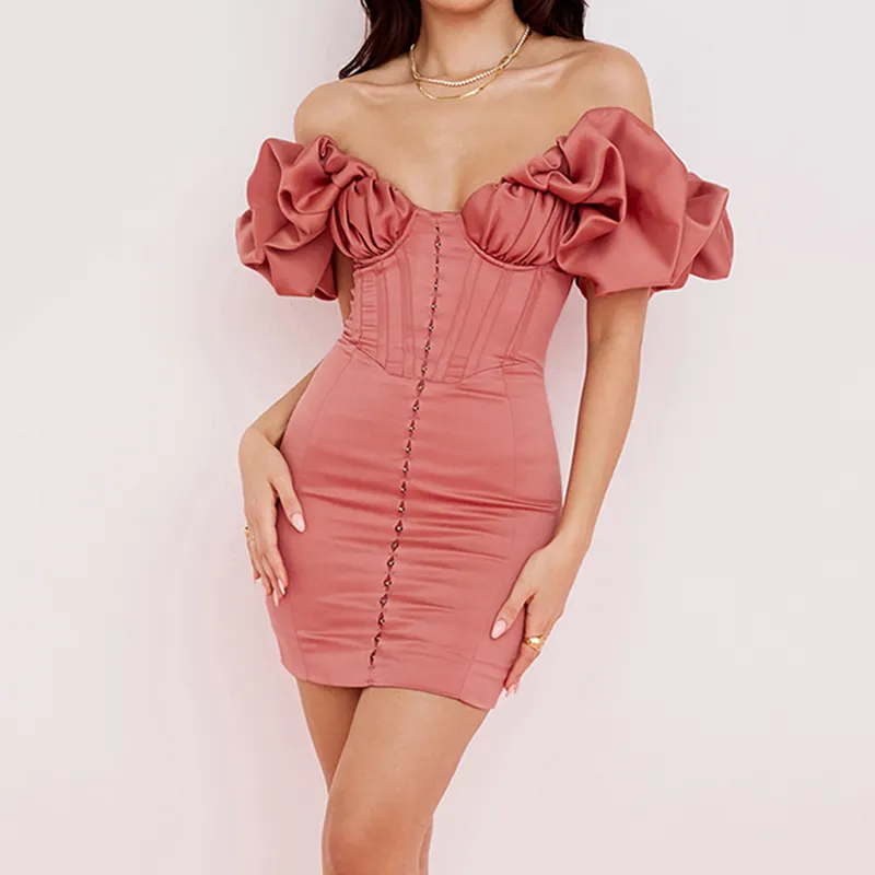 Tùy Chỉnh Chất Lượng Cao Phụ Nữ Ruched Bodycon Bé Búp Bê Mini Dress Đối Với Phụ Nữ Tắt Vai Ngắn Dresses Phụ Nữ Phụ Nữ Thanh Lịch