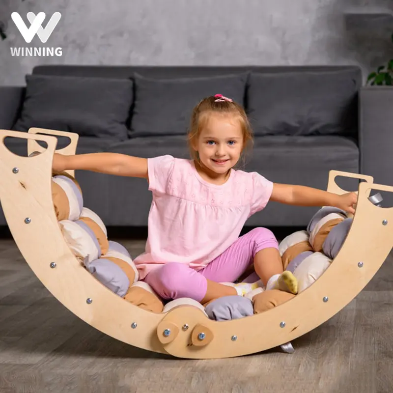 Hot Sale Montessori Teaching Wooden Rocking Climbing Boat Board Children's Indoor Furniture Educational Toys For Baby Toys Kids