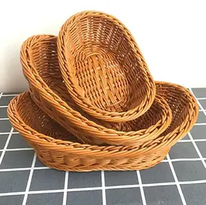 Economico multifunzione aspetto elegante pane frutta tessuto salice vimini rettangolo Picnic stoccaggio cestino da forno in Rattan di plastica