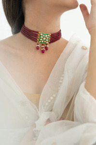 Collar de Gargantilla con Cuentas Rojas Kundan Hecho a Mano de Lujo, Joyería Tradicional India para Novias, Collar de Moda Étnica - Product Image 2