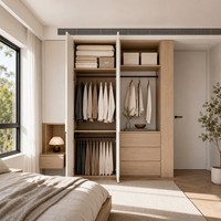 Armoire sur mesure murale en chêne blanc intelligent, système de dressing pour chambre à coucher, vente en gros