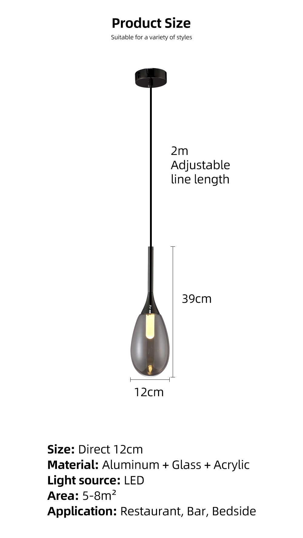 Nordic Crystal Chandelier 1-Light Bedroom Modern Linear Glass Pendant Light Dinning LED Pendant Lighting for Kitchen