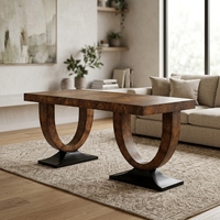 Bureau multifonctionnel de style américain en noyer, avec grand espace de rangement, idéal pour salon, bureau ou bureau de direction.