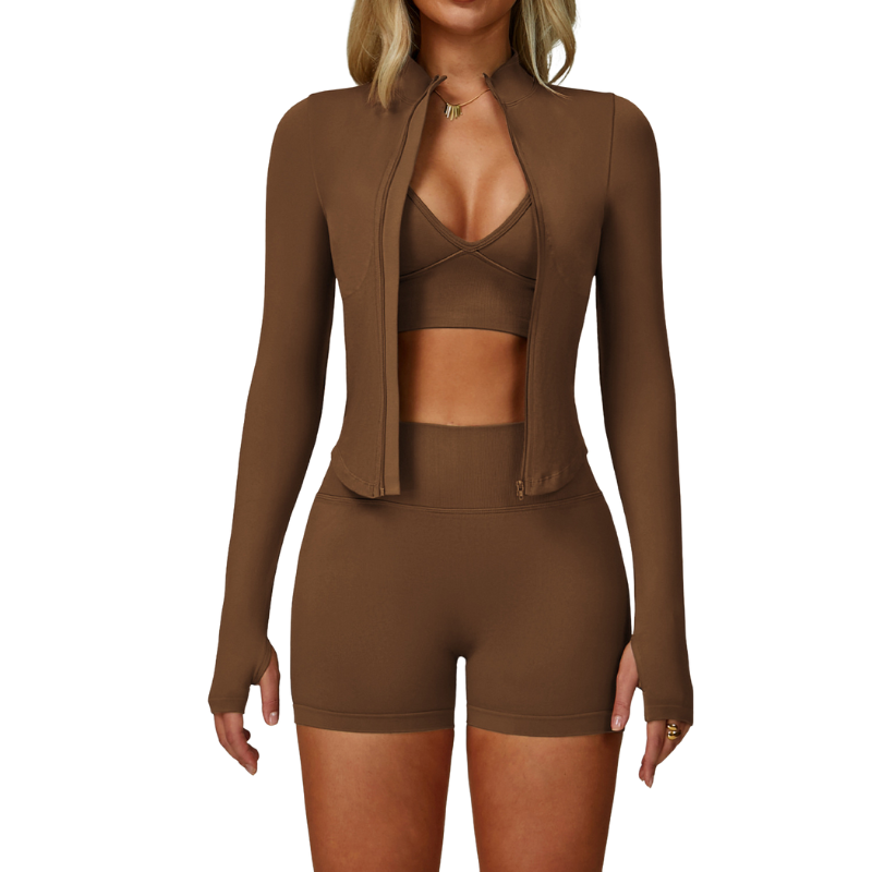 Coffee Bra+shorts+Jacket