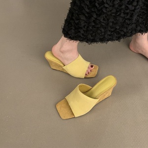Square Head Open <b>Toe</b> High Heel Outer Wear 2025 Summer Slope Heel High Heeled Sandal Slippers - Product Image 5