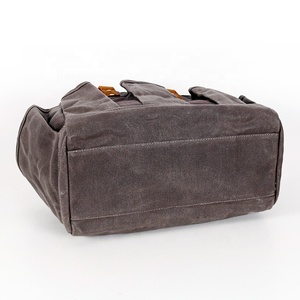 CHANGRONG Custom Vintage Waterproof Heavy Duty Waxed Canvas Garden <strong>Tool</strong> <strong>Tote</strong> <strong>Bag</strong> with Leather Straps - Product Image 4
