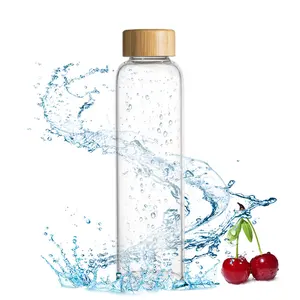 Garrafa De Água De Vidro Borosilicato Botellas De Água De Cristal com Tampa De Bambu Atacado Logotipo Personalizado Clear 550ml 750ml 1000ml Ginásio