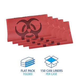 Sacs poubelles rouges linéaires à faible densité Boardwalk de 33 gallons pour les soins de santé, 1,3 mil, 33 x 39, 150/carton - Product Image 2