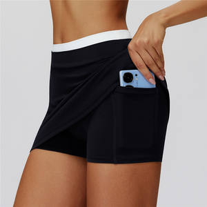 Rok Keamanan Dalam Yoga perempuan Logo kustom dengan rok tenis pakaian olahraga wanita rok Golf kebugaran A-Line saku - Product Image 3