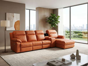 Ensemble de <span class=keywords><strong>canapé</strong></span> en cuir inclinable moderne avec appui-tête <span class=keywords><strong>électrique</strong></span> réglable et console de rangement avec USB pour salon, hôtel, bureau - Product Image 2