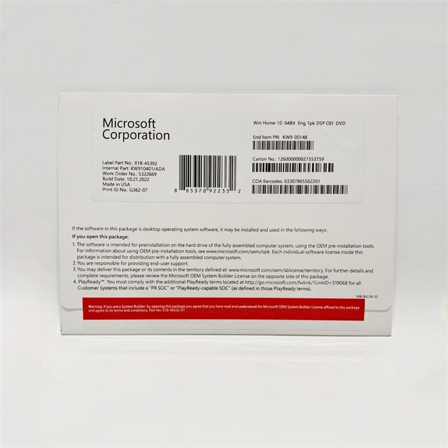 Windows 10 Home Dvd Pack Operating System 100% Activation Online Globally License Key Multi-Language Internet Version in Stock