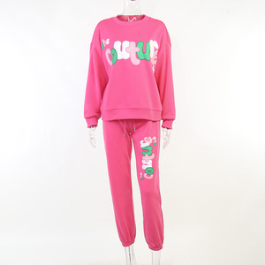 Abbigliamento Streetwear Casual Trendy Autunnale per Donne, Set Personalizzato con Felpa e Pantaloni con Stampa di Lettere - Product Image 5