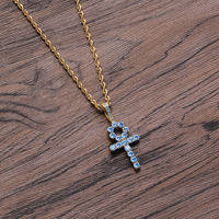 Pendentif croix chrétienne Hip Hop AceWings CN246 avec chaîne en corde, laiton plaqué or, pierres CZ scintillantes, collier unisexe, cadeau