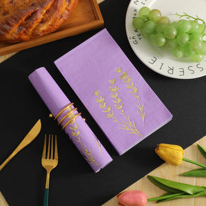 Serviette jetable en papier 2 plis, violet lavande, imprimée or, en pâte de bois vierge, pour les <span class=keywords><strong>invités</strong></span> de vos fêtes et événements - Product Image 3