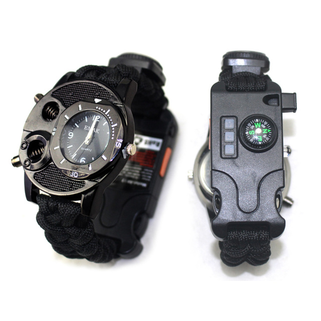 Camping Hiking Multifunction Compass Buckle Survival Watch Paracord Bracelet Watch With Thermometer Sport Watches Women