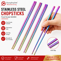 Baguettes coréennes en acier inoxydable de qualité supérieure, design plat, qualité alimentaire SUS304, ergonomiques, légères, réutilisables pour un usage quotidien, sushi, barbecue