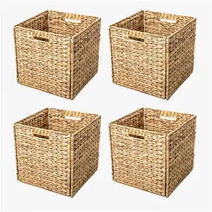 Basket Woven Hyacinth Box Rattan Hamper Baskets Water Set Diy Big Wicker Jute Hand Sets High Yarn Gift Watergrass 3 Flat Oval