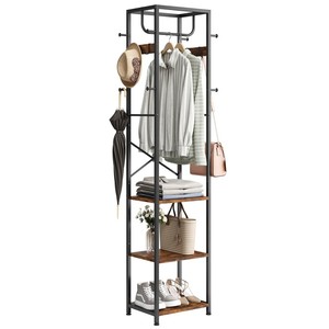 3-in-1 Freestanding <strong>Coat</strong> <strong>Rack</strong> Metal Frame <strong>Hall</strong> Tree with 3 Storage Shelves and 12 Hooks Clothes <strong>Rack</strong> Stand - Product Image 1