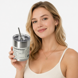 Gobelet isotherme 350 ml 600 ml avec paille en acier inoxydable, finition argent mat, gris, blanc, pour couple, famille, cadeau, vente en gros, logo personnalisé - Product Image 1