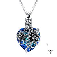 Bijoux commémoratifs pour femmes Collier en argent sterling 925 avec fleurs de lotus, cendres de crémation et urne en cristal