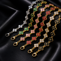 Bracelet tendance en acier inoxydable plaqué or 18 carats avec trèfle à quatre feuilles en zircon, étanche, coloré, réglable, unisexe, cadeau de bijoux