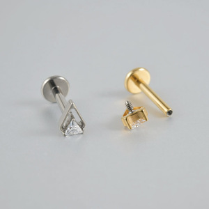 Stud <b>Earrings</b> Marquise Zircon G23 Titanium Alloy Internal Thread Unisex Everyday Wear - Product Image 3