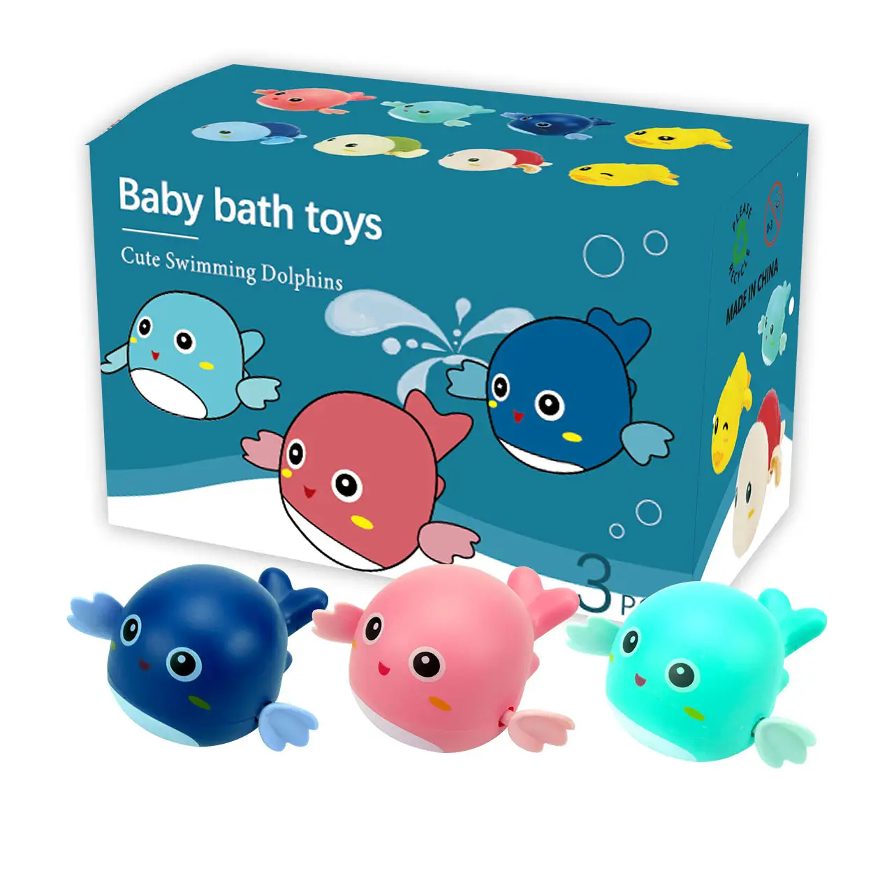 Wholesale Bathroom clockwork animal toys bathtub wind up swimming lovely dolphin duck animal floating baby bath toy BBT018