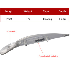 Long Mouthed 16cm 17g <b>Floating</b> Popper Lure Topwater Bass <b>Fishing</b> Hard Bait Biomimetic Minnow Lure Body For Lure <b>Fishing</b> - Product Image 4