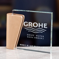 Placa de Trofeo de Cristal Personalizada con Madera de Haya, Logotipo Grabado con Láser, Trofeo de Cristal Transparente para Reconocimiento de Empleados Corporativos