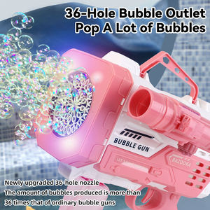 Pistolet à bulles rechargeable USB 36 trous avec lumières musicales, batterie 600 mAh, réservoir 200 ml, rose et bleu, jouet de fête en plein air - Product Image 4