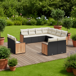 Ensemble de canapés de jardin noir et crème avec meubles d'extérieur en rotin PE, design contemporain, coussins imperméables - Product Image 2