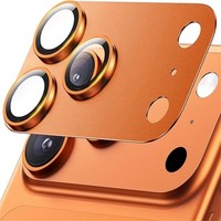 Protection d'objectif en verre trempé métallique orange anti-rayures pour caméra arrière, film protecteur HD couverture intégrale pour iPhone 17 Pro/17 Pro Max