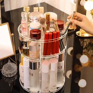 Boîte de <span class=keywords><strong>rangement</strong></span> de cosmétiques à dessus plat Transparent 360 degrés rotatif réglable acrylique bureau coiffeuse stockage de cosmétiques - Product Image 4
