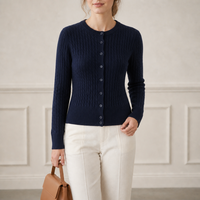 Cardigan en laine mélangée pour femme, style Old Money, col rond, tricot torsadé, fermeture boutonnée, coupe décontractée, doux et chaud, fabrication sur mesure OEM