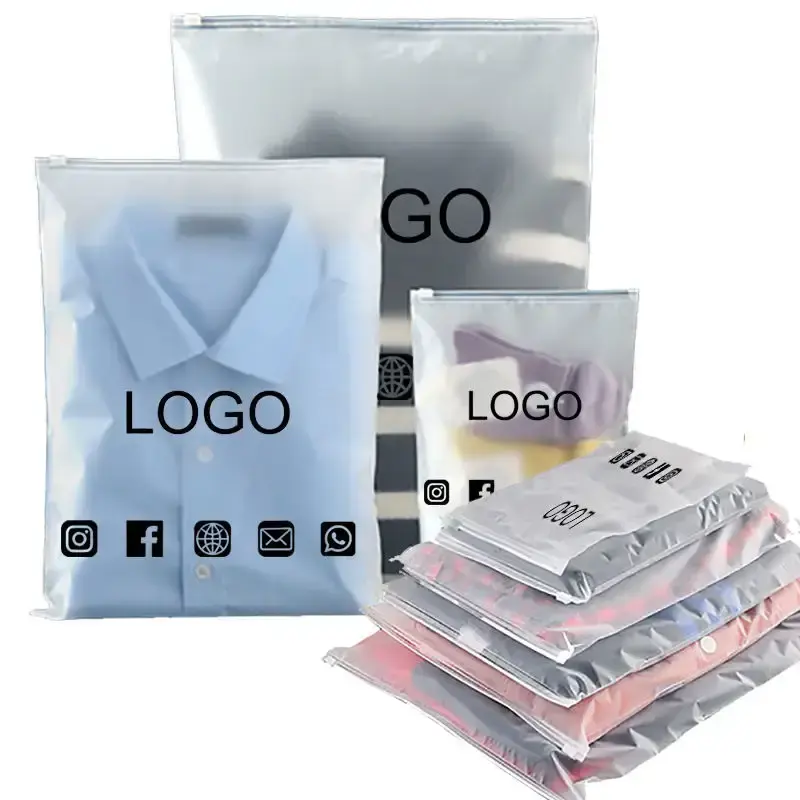 Logotipo personalizado Clear Frosted Embalagem Ziplock Poly Bags Vestuário Impresso Plástico Ldpe Zip Lock Sacos Envio Zipper Pouch Bags