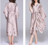 Robe Kimono Longue pour Femme, Ensemble 2 Pièces, Peignoir en Satin, Robe de Nuit, Peignoir de Mariée, Vêtements de Nuit, Pyjama