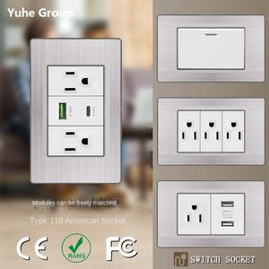 Prise murale standard américaine, série de panneaux en acier inoxydable, prise USB pour ordinateur, prise de charge de type C - Product Image 2