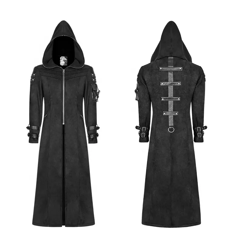PUNK RAVE WY-933XCM Men Three-quarter Overcoat Black Playerunknown's Battleground Velveteen Fabric Outfit Long Coat