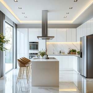 Mueble de Cocina Moderno de Lujo, Integración de Estufa de Acero Inoxidable, Diseño de Pared para Toda la Casa, Panel de Vidrio de PVC y MDF, Hecho a Medida - Product Image 3