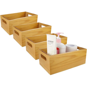 Boîte de rangement en bois rectangulaire avec poignée, organiseur de salle de bain, design minimaliste, un seul niveau - Product Image 5