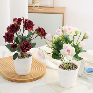 Plantas Artificiales de Rosa en Maceta de Seda - Bonsái Realista Hecho a Mano con Múltiples Cabezas para Decoración de Hogar, Tienda y Ventanas de Fábrica - Product Image 3