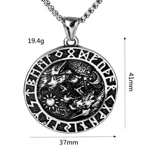 Collar de Hombre de Acero Inoxidable Estilo Nórdico Retro, Colgante con Doble Cabeza de Lobo y Letra Vikinga, Joyería de Regalo - Product Image 5