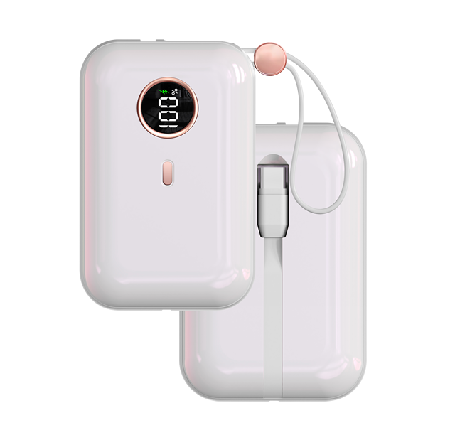 Classic Model 10000mAh Power Bank 22.5W Fast Charging USB-C Power Banks with Built-in Cable ABS Shell UV Crafting