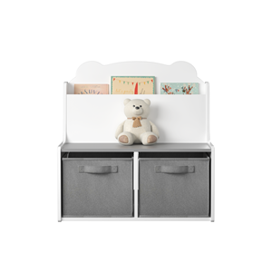 Étagère murale Ours Mignon, Armoire de rangement <span class=keywords><strong>pour</strong></span> enfants blanche et grise avec bacs en tissu <span class=keywords><strong>pour</strong></span> salle de jeux - Product Image 3