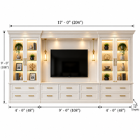 Meuble TV mural sur mesure avec vitrines en verre, éclairage LED et tiroirs pour salon